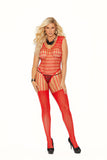 Hot Opaque and net footless bodystocking in Red. OS and Plus size-Bodystocking-Elegant Moments-Red-QS-SatinBoutique