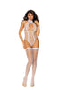 Elegant Diamond net teddy with keyhole front and matching stockings in White-Teddy-Elegant Moments-White-O/S-SatinBoutique