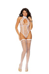 Elegant Diamond net teddy with keyhole front and matching stockings in White-Teddy-Elegant Moments-White-O/S-SatinBoutique