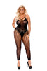 Stunning Opaque and crochet vertical striped footless bodystocking in Black, OS and Plus Size-Bodystocking-Elegant Moments-Black-QS-SatinBoutique