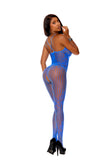 Stunning Floral crochet bodystocking with vertical stripes in Royal Blue, OS & Plus Size-Bodystocking-Elegant Moments-SatinBoutique
