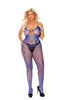 Stunning Floral crochet bodystocking with vertical stripes in Royal Blue, OS & Plus Size-Bodystocking-Elegant Moments-Royal Blue-QS-SatinBoutique