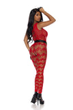 Provacative Crochet footless bodystocking na may open crotch sa Black and Red-Bodystocking-Elegant Moments-SatinBoutique