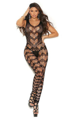Provacative Crochet footless bodystocking with open crotch in Black and Red - Bodystocking