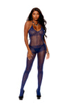 Stunning Sheer bodystocking with rose flower burnout in Midnight Blue-Bodystocking-Elegant Moments-Black-O/S-SatinBoutique