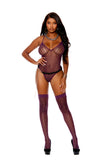Sexy Vertical striped crochet deep V teddy and matching stockings in Merlot-Teddy-Elegant Moments-Merlot-O/S-SatinBoutique