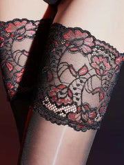 Elegant Sheer Lace Stockings - Floral Black Thigh-Highs, showcasing their versatility for both casual and special occasions, adding a touch of sophistication.