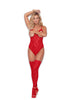 Stunning Cupless lace teddy and matching thigh highs with lace top in Red-Teddy-Elegant Moments-Red-OS-SatinBoutique