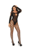 Ravishing Opaque and cargo net bodystocking with keyhole front in Black-Bodystocking-Elegant Moments-Black-O/S-SatinBoutique