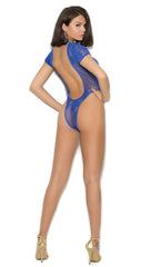 Ravishing Short sleeve deep V lace teddy in Royal Blue - Teddy