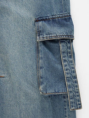 Vintage Wash Wide Leg Cargo Jeans -