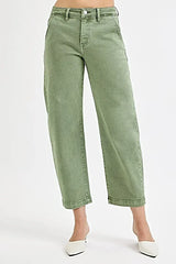 RISEN Full Size Tummy Control High Rise Crop Barrel Jeans Plus Size -