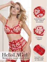Amour Heart 3 Piece Lingerie Set - 3 pcs set