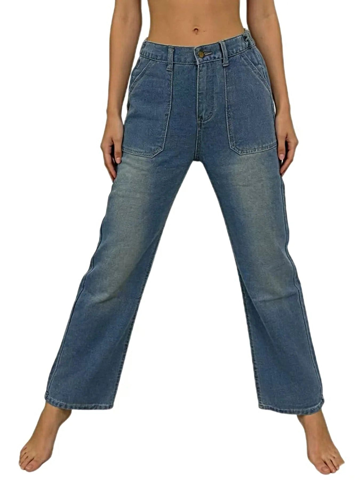 Wide Leg Contrast Stitching Jeans -