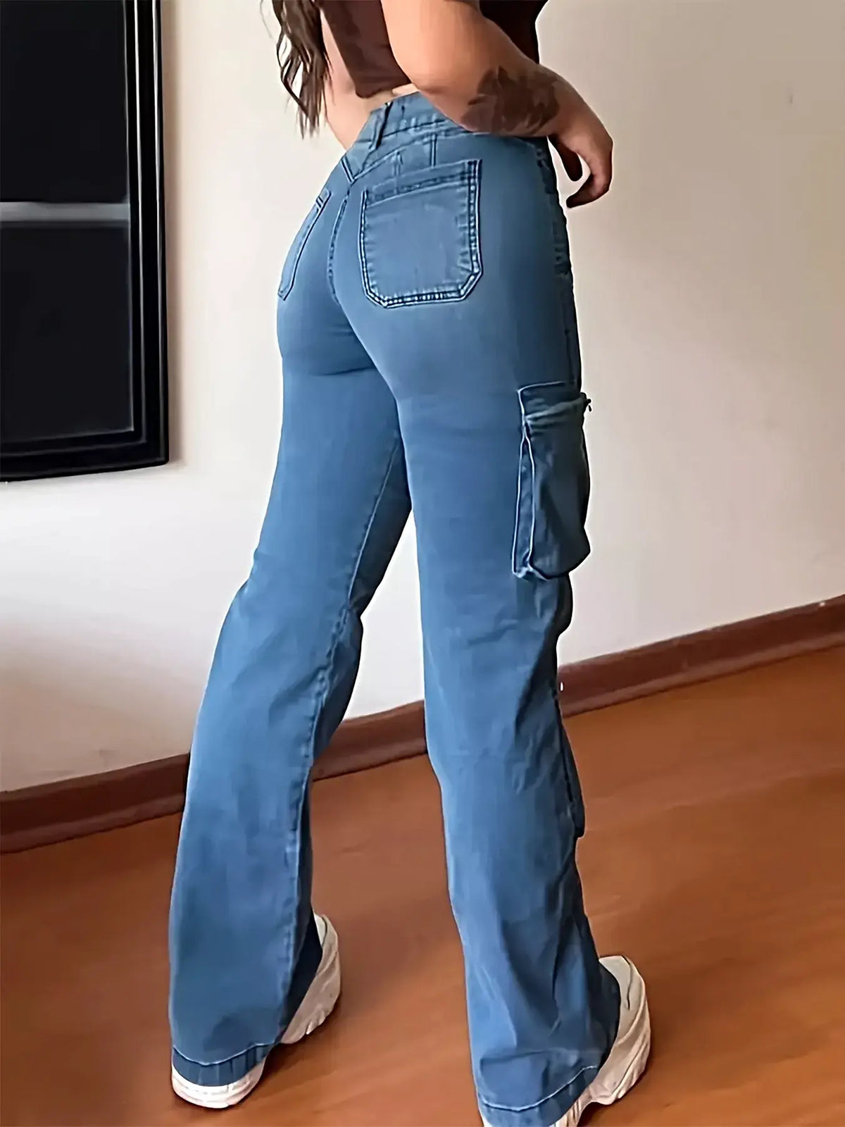 Plus Size High-Waisted Cargo Jeans -
