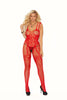 Stunning Fishnet and lace bodystocking with open crotch in Red and Black. Also Plus Size