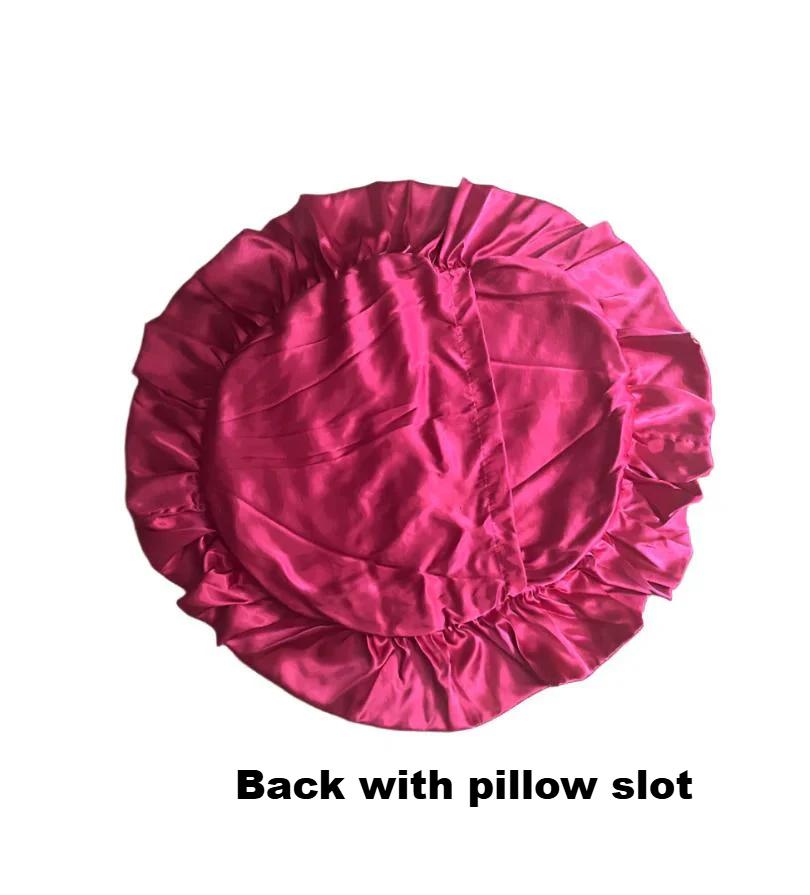 Back view of the 16" Round Crimson Pillow Cover Sham designed with a pillow slot, crafted from sensual lingerie satin for a sophisticated touch in your living space.