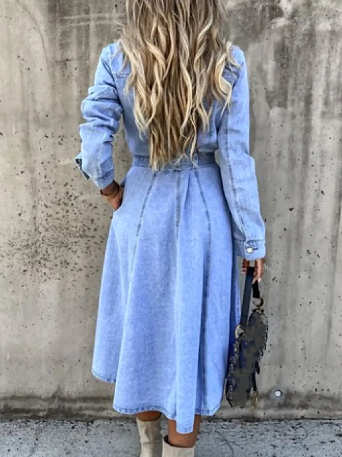 Full Size Tie Waist Button Front Denim Shirt Dress Plus Size -