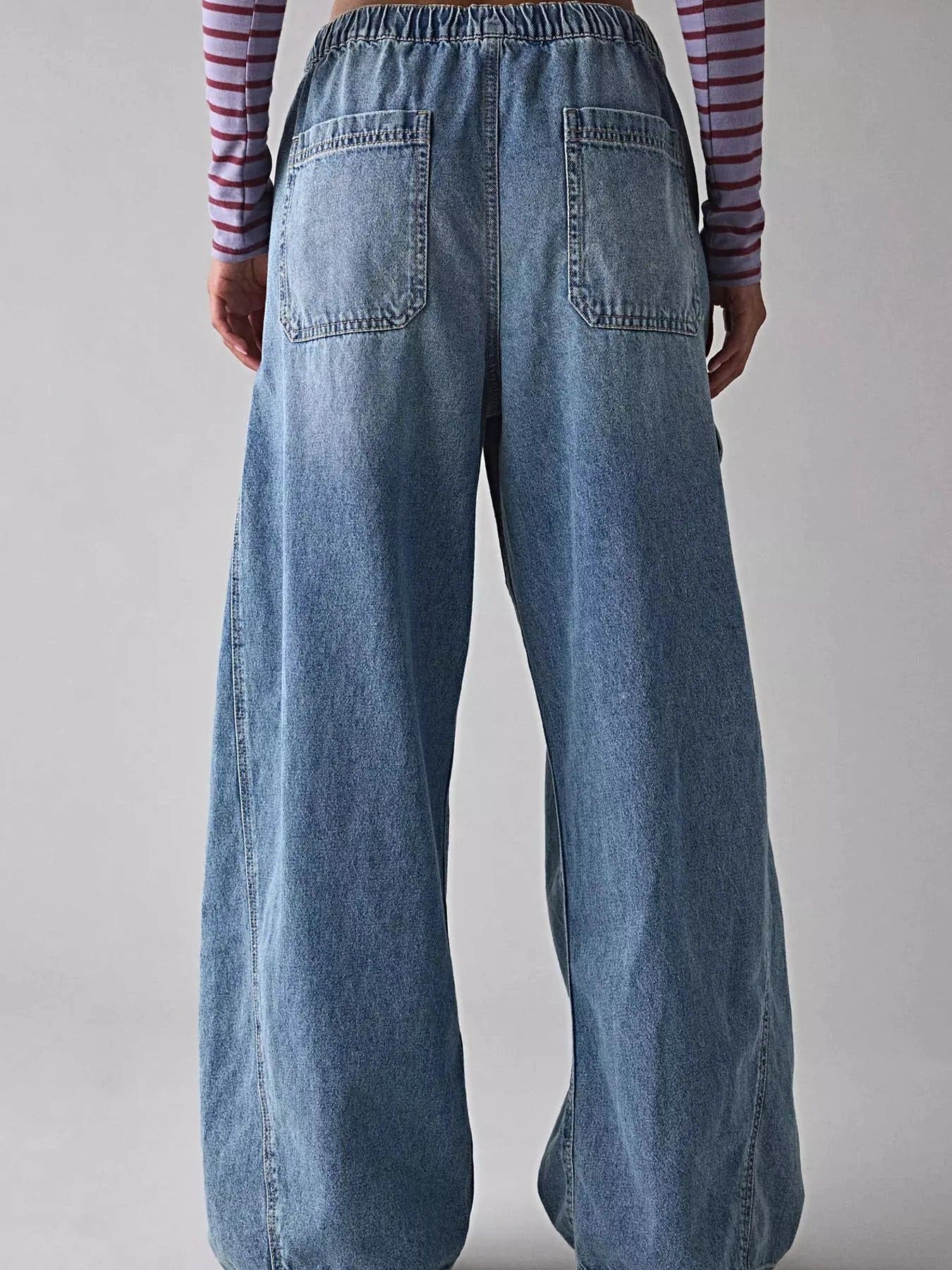 Drawstring Waist Cargo Jeans -