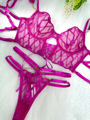 Chic display of the Adriana Rose Pink Lingerie Set with stunning lace details, showcasing how it embodies the essence of a luxurious pink lingerie set.