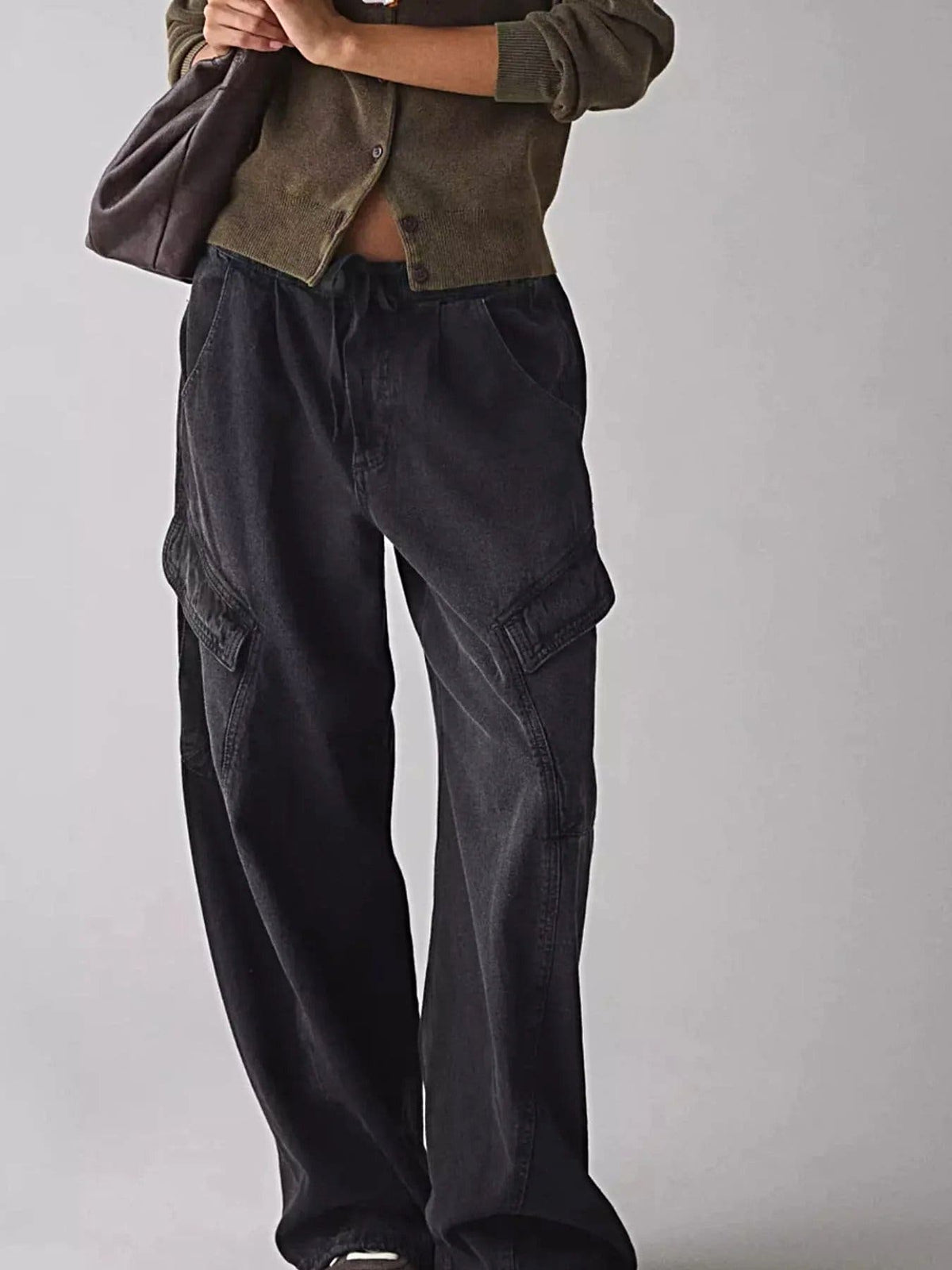 Drawstring Waist Cargo Jeans -