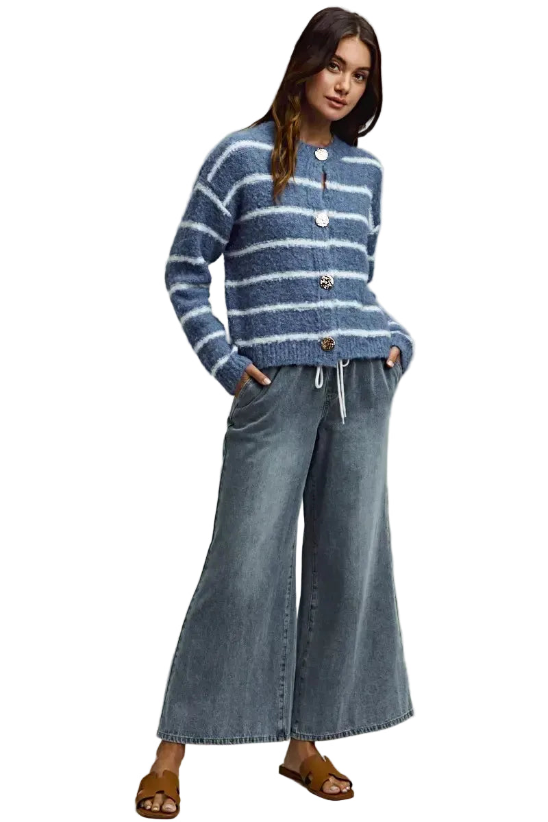 SO ME Mid Rise Elastic Waist Flare Denim Jeans -