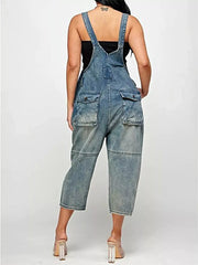 Full Size Button Front Denim Overalls with Pockets Plus Size -
