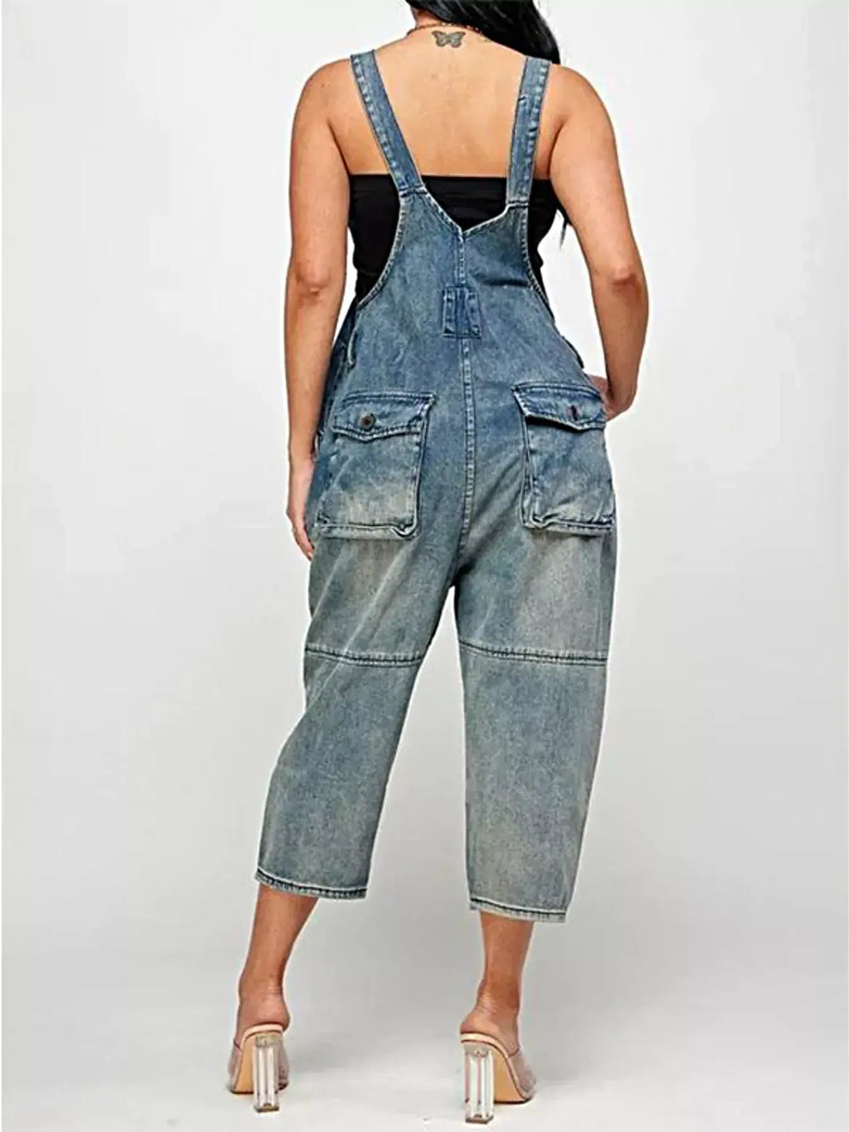 Full Size Button Front Denim Overalls with Pockets Plus Size -