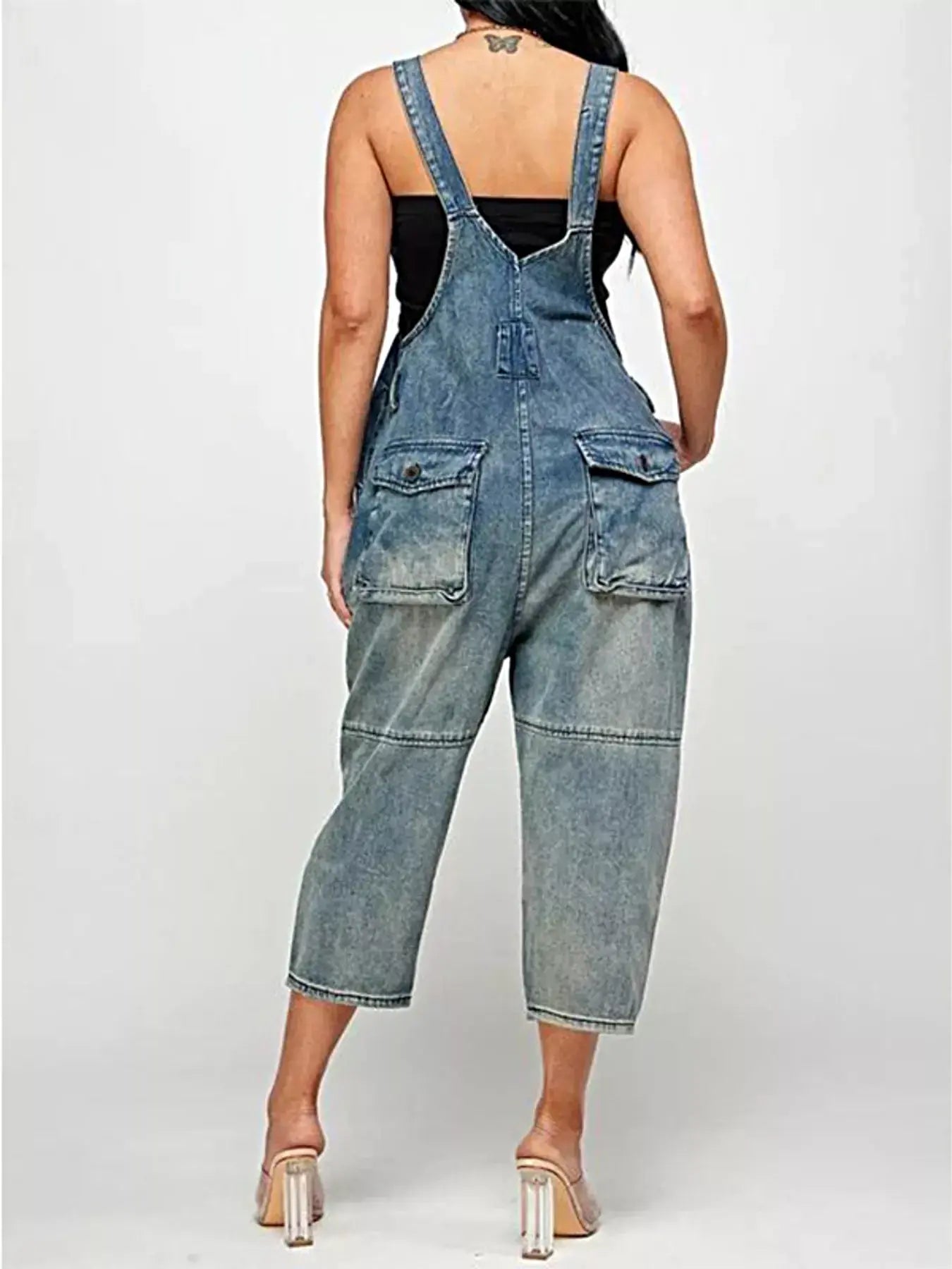 Full Size Button Front Denim Overalls with Pockets Plus Size -