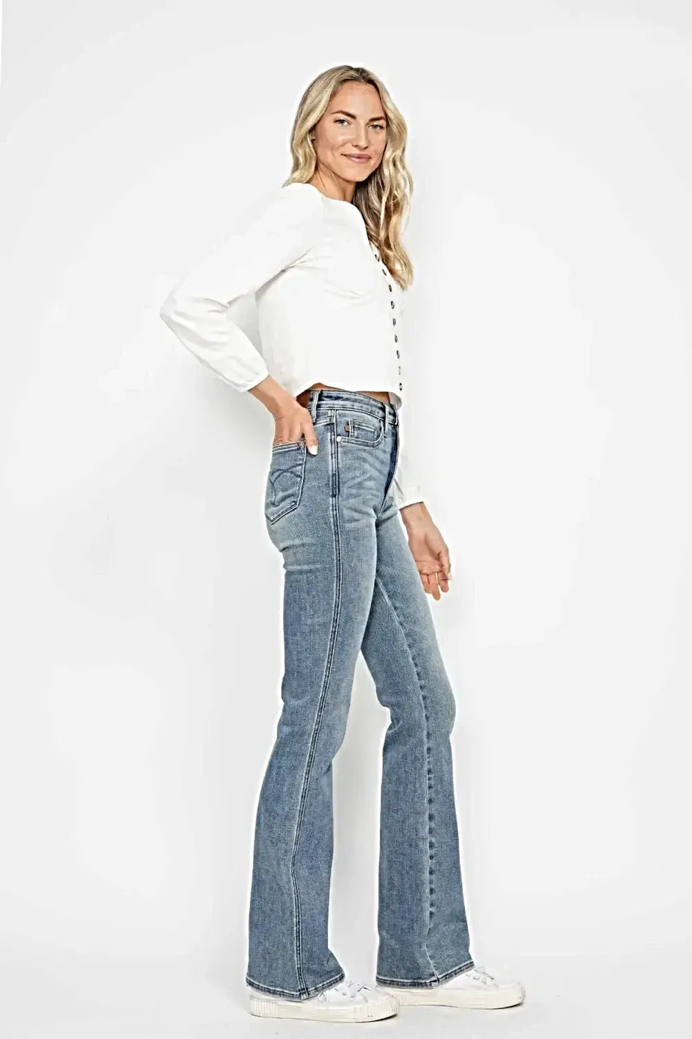 Judy Blue Full Size Tummy Control Back Embroidered Pocketed Bootcut Jeans Plus Size -