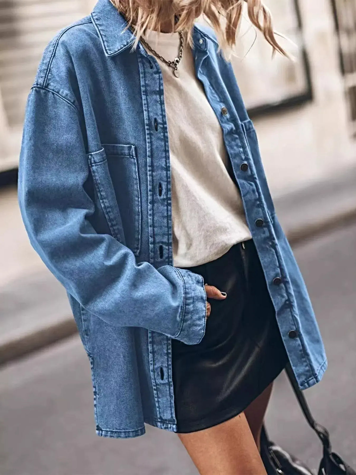 Oversized Button Up Denim Shirt -