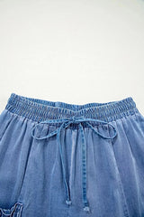 Drawstring Elastic Waist Pocketed Loose Jeans -