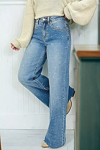 Distressed Detail Tummy Control Raw Hem Jeans -