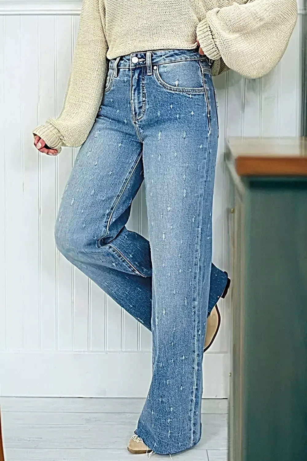 Distressed Detail Tummy Control Raw Hem Jeans -