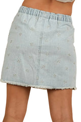 VERY J Bow Printed Casual Denim Mini Skirt -