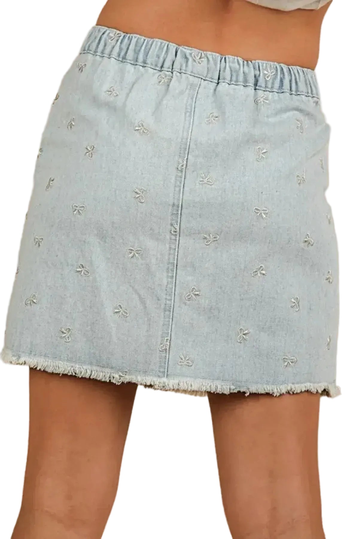 VERY J Bow Printed Casual Denim Mini Skirt -