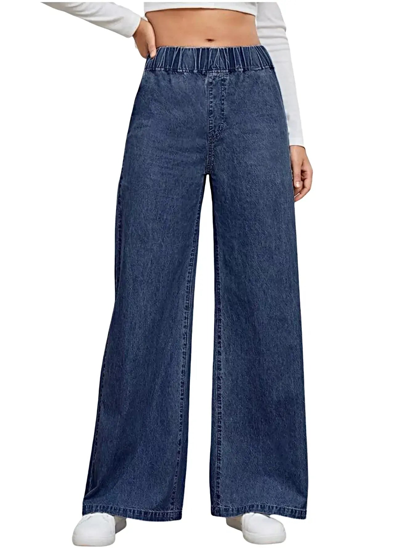 Elastic Waist Wide Leg Jeans -