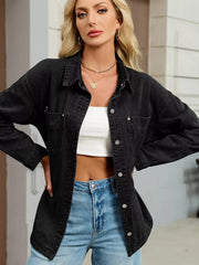 Button Up Dropped Shoulder Denim Jacket -