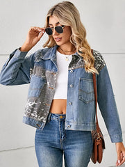 Snake Print Button Up Denim Jacket -