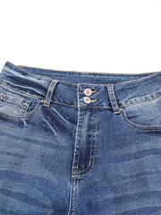 High Waist Distressed Straight Leg Jeans -