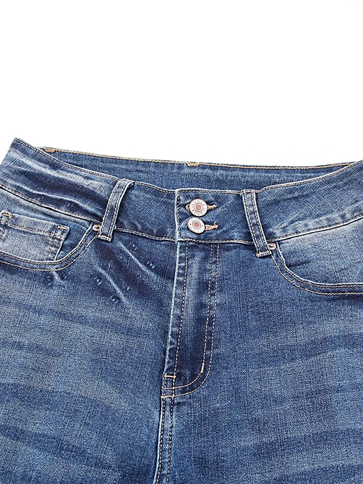 High Waist Distressed Straight Leg Jeans -