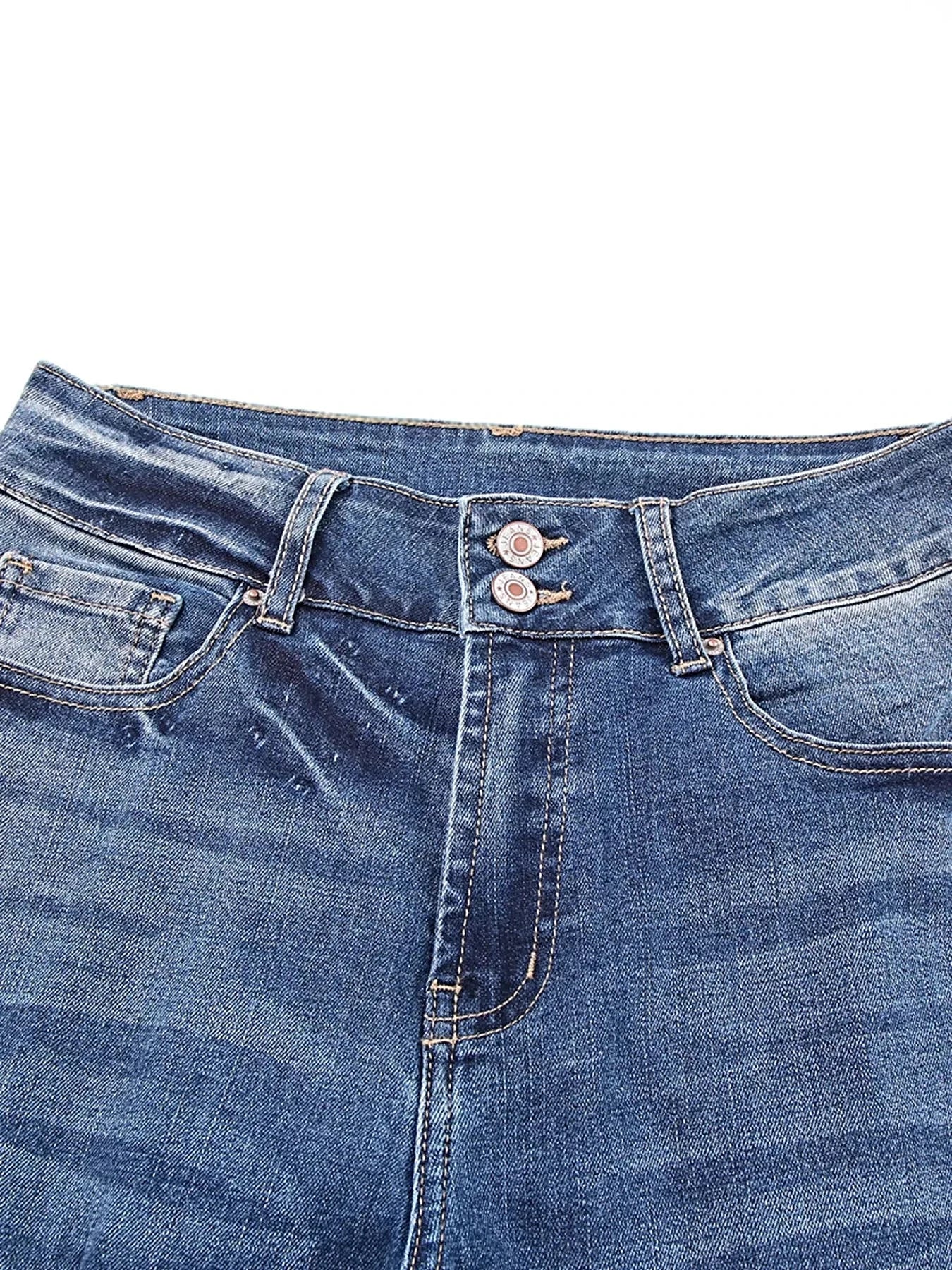 High Waist Distressed Straight Leg Jeans -