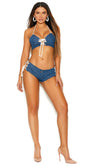 Elegant Moments 20025  Denim Halter top with lace up front.