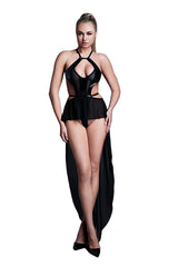 Latex-Look Vinyl & Mesh Bodysuit with Flirty Skirt,  Take Me - Sheer Cape