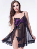 Satin Boutique IS-R77744 Cute Babydoll of Purple satin and sheer mesh, Reg $30
