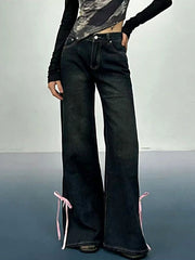 Ribbon Detail Flare Jeans -
