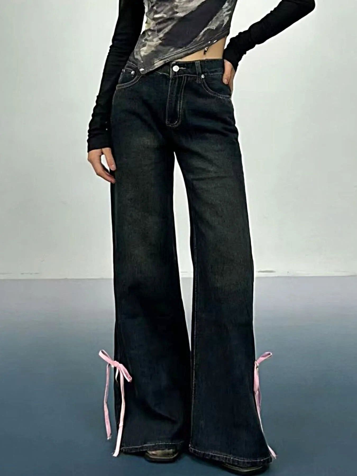 Ribbon Detail Flare Jeans -