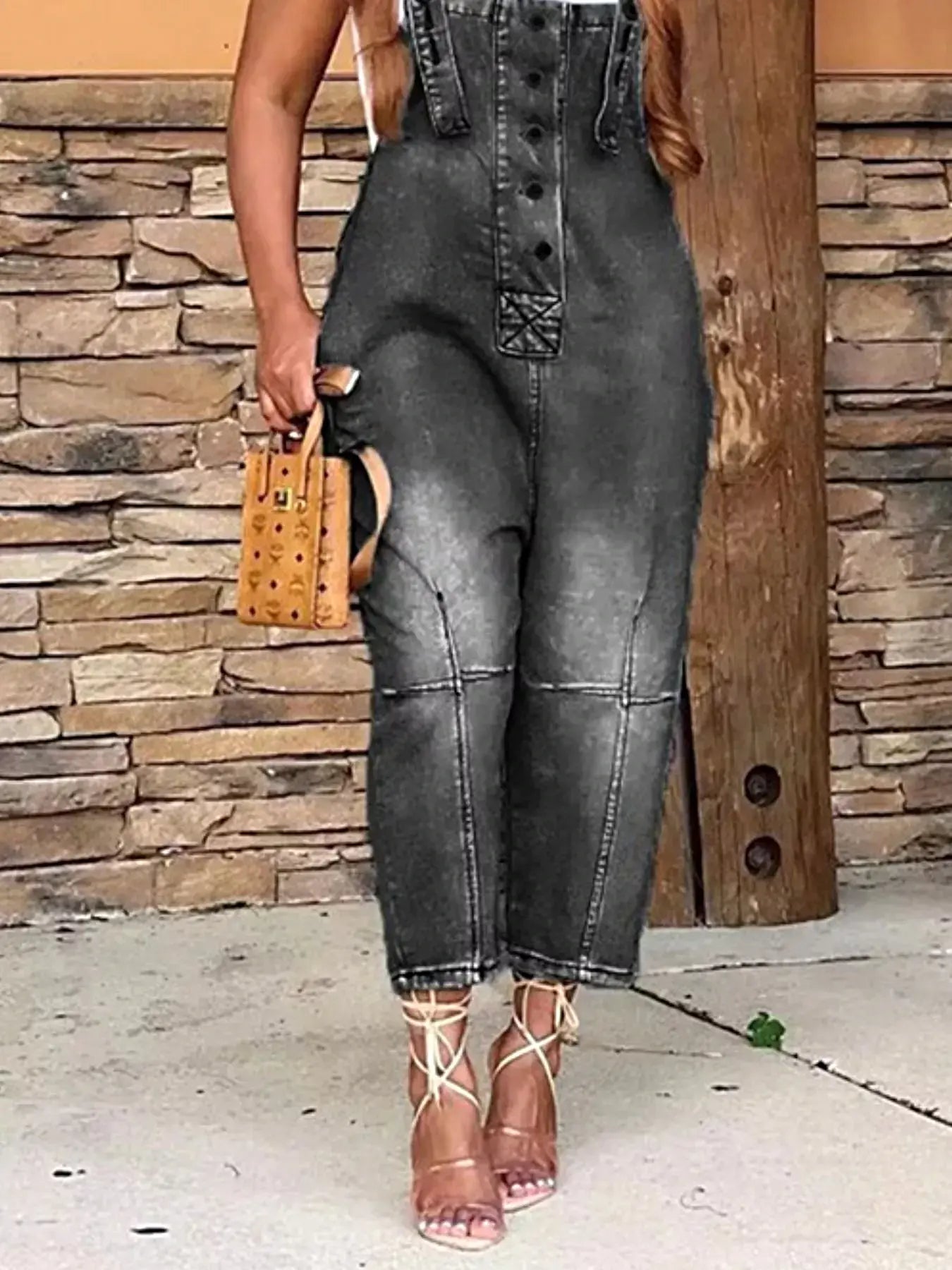 Full Size Button Front Denim Overalls with Pockets Plus Size -