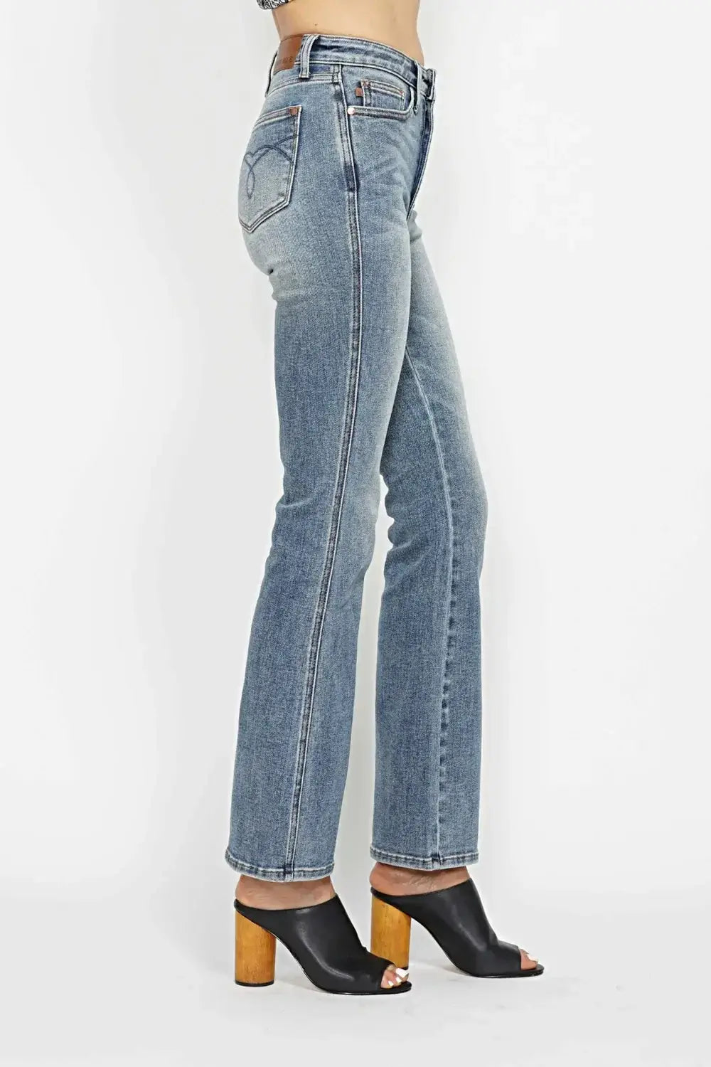 Judy Blue Full Size Tummy Control Back Embroidered Pocketed Bootcut Jeans Plus Size -