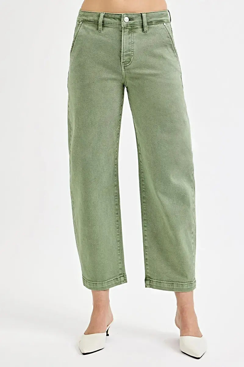 RISEN Full Size Tummy Control High Rise Crop Barrel Jeans Plus Size -